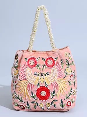 Pastel Pink Floral Bird Handcrafted Bag